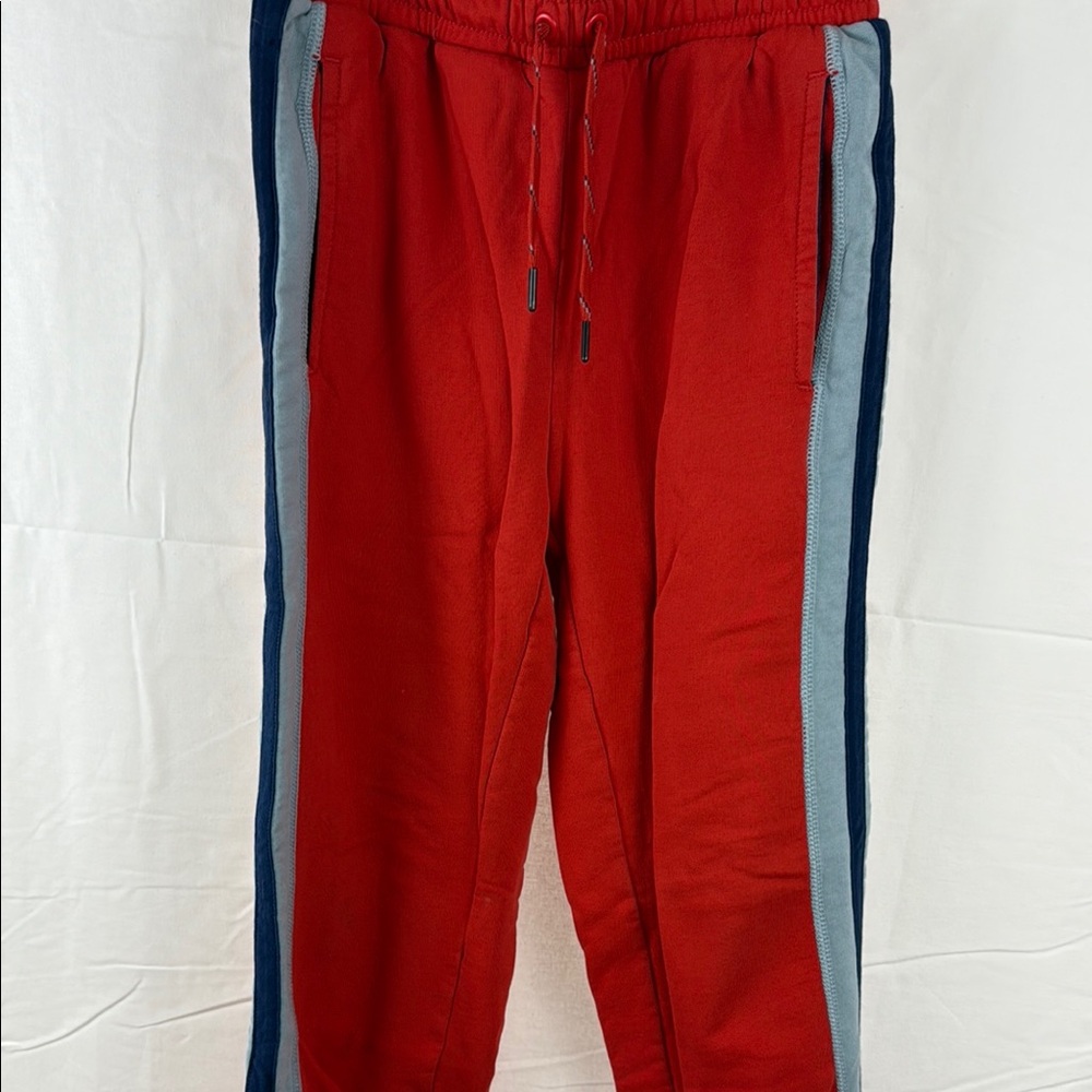 Hanna Andersson Red Sweatpants with Navy and Gray Stripes